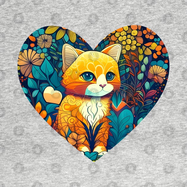 Floral Cat Botanical Plant Flower Cat Lover With Heart by William Edward Husband